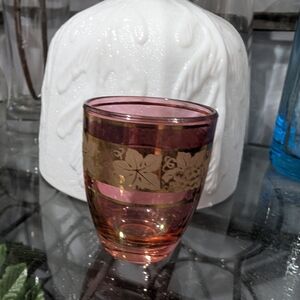 Cranberry Pink and Gold Decorative Shot Glass Italy
